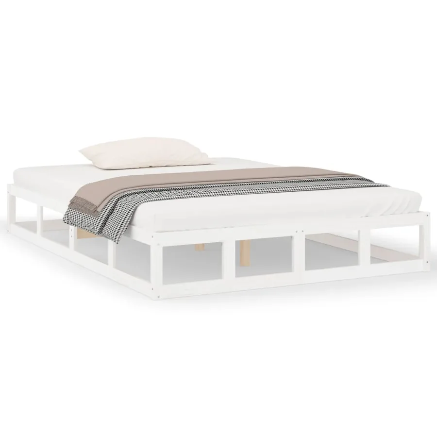 Cadre de lit sans matelas blanc 200x200 cm bois massif - 2
