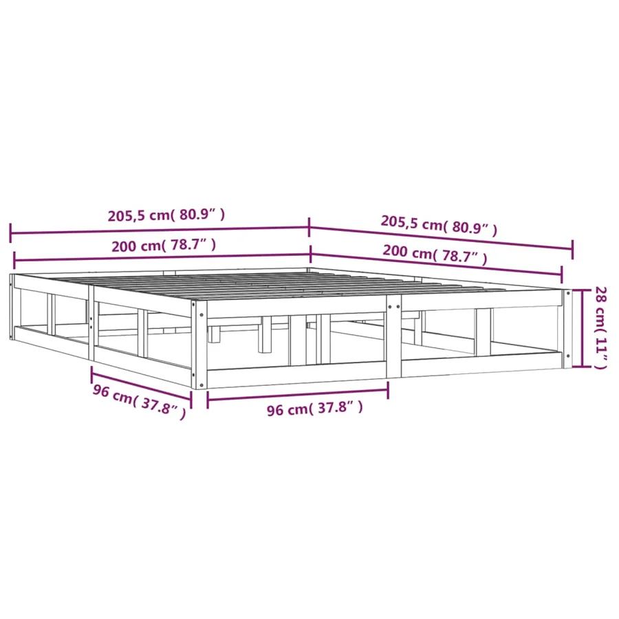 Cadre de lit sans matelas blanc 200x200 cm bois massif - 9