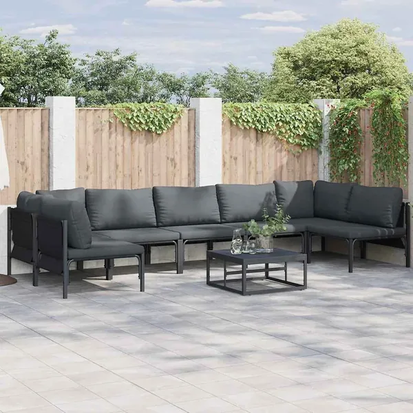 Ensemble de canapé de jardin avec coussin 8 pcs Noir Acier