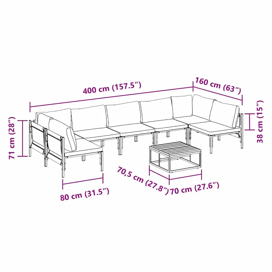 Ensemble de canapé de jardin avec coussin 8 pcs Noir Acier - 13