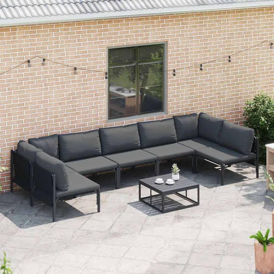 Ensemble de canapé de jardin avec coussin 8 pcs Noir Acier - 3