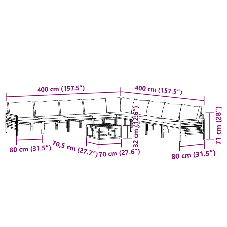 Ensemble de canapé de jardin avec coussin 10 pcs Noir Acier - 13