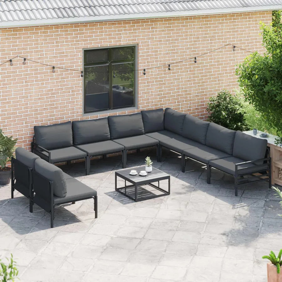 Ensemble de canapé de jardin avec coussin 10 pcs Noir Acier - 5