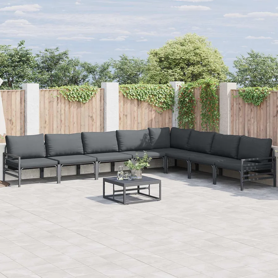 Ensemble de canapé de jardin avec coussin 9 pcs Noir Acier