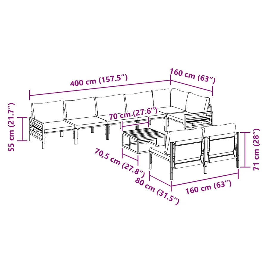 Ensemble de canapé de jardin avec coussin 9 pcs Noir Acier - 15