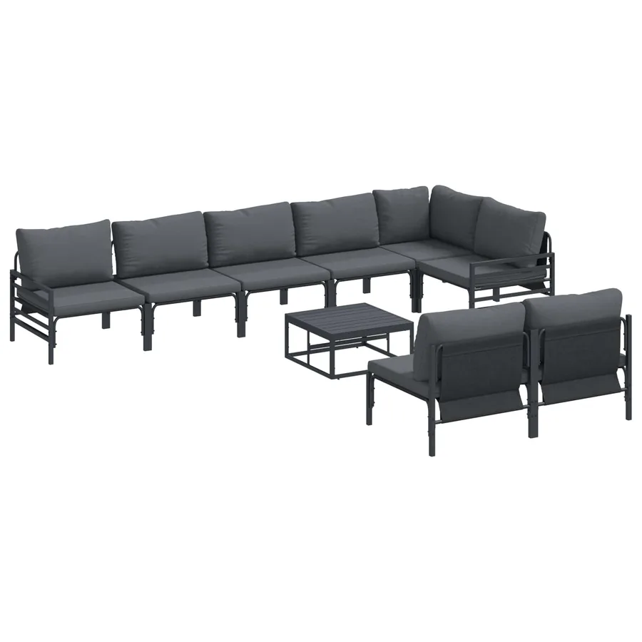 Ensemble de canapé de jardin avec coussin 9 pcs Noir Acier - 2