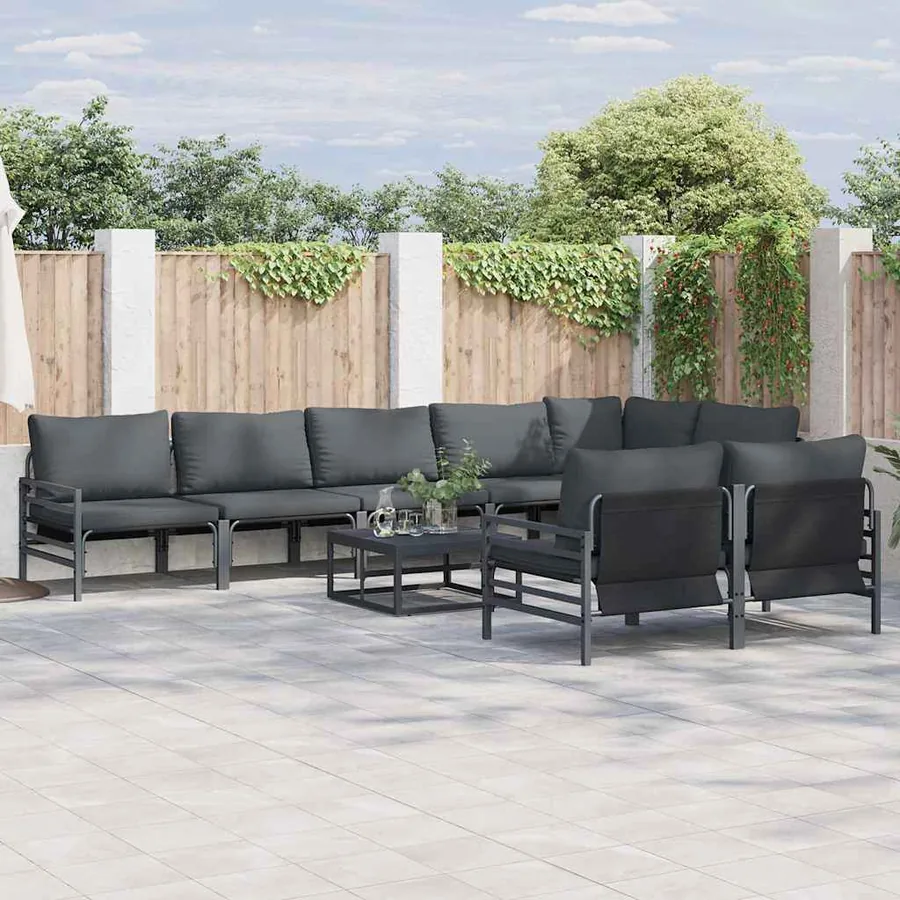 Ensemble de canapé de jardin avec coussin 9 pcs Noir Acier