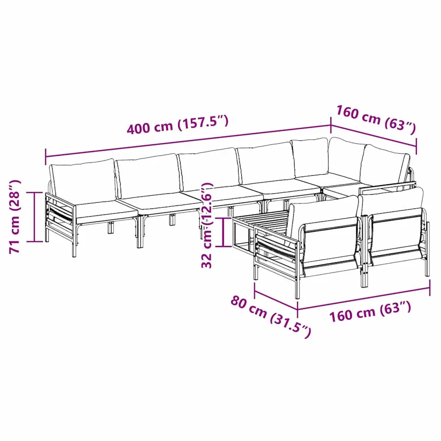 Ensemble de canapé de jardin avec coussin 9 pcs Noir Acier - 11