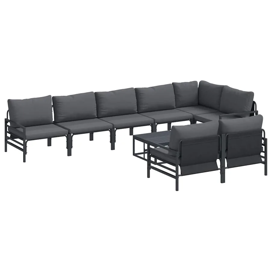 Ensemble de canapé de jardin avec coussin 9 pcs Noir Acier - 2