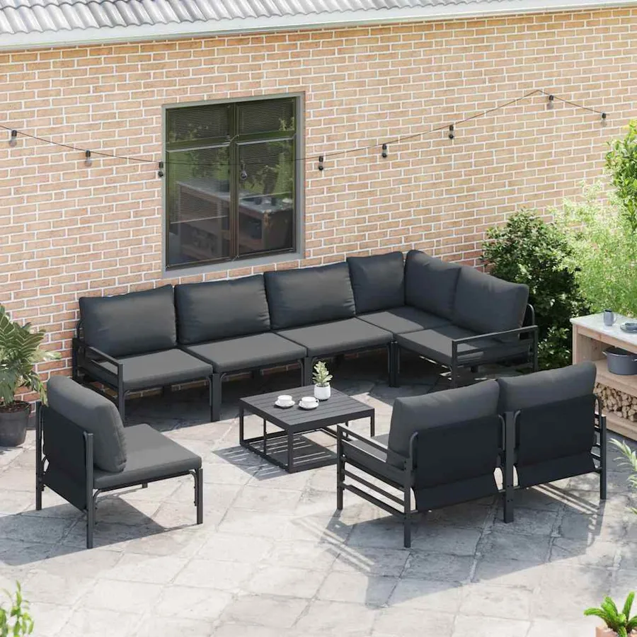 Ensemble de canapé de jardin avec coussin 9 pcs Noir Acier - 3