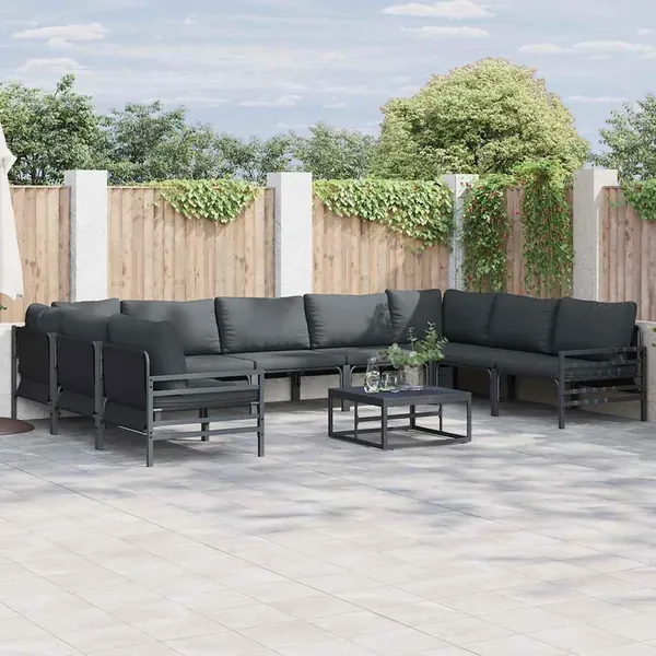 Ensemble de canapé de jardin avec coussin 9 pcs Noir Acier