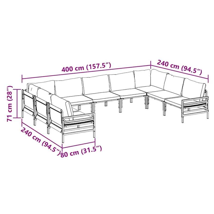 Ensemble de canapé de jardin avec coussin 9 pcs Noir Acier - 11