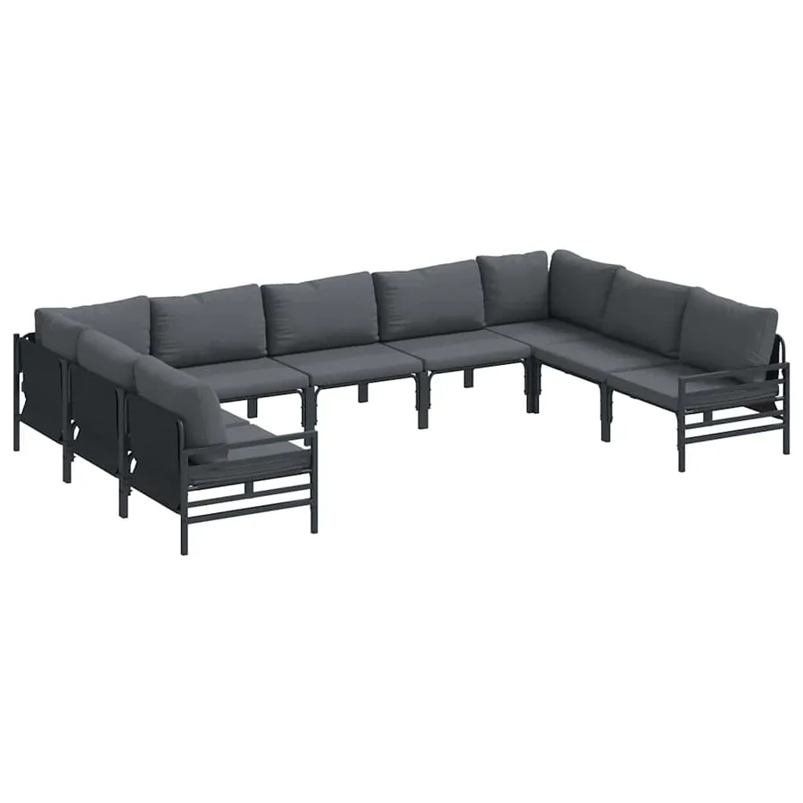 Ensemble de canapé de jardin avec coussin 9 pcs Noir Acier - 2