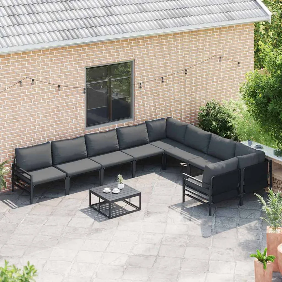 Ensemble de canapé de jardin avec coussin 9 pcs Noir Acier - 3