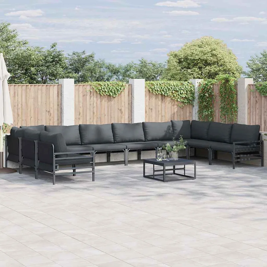 Ensemble de canapé de jardin avec coussin 10 pcs Noir Acier