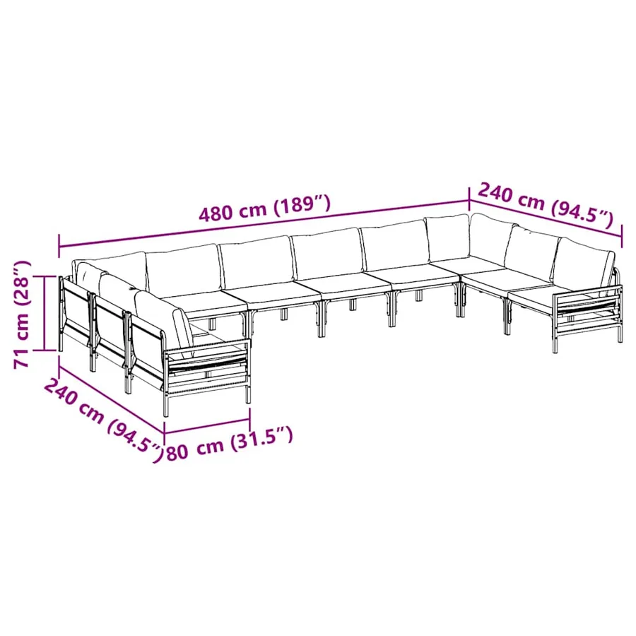 Ensemble de canapé de jardin avec coussin 10 pcs Noir Acier - 11