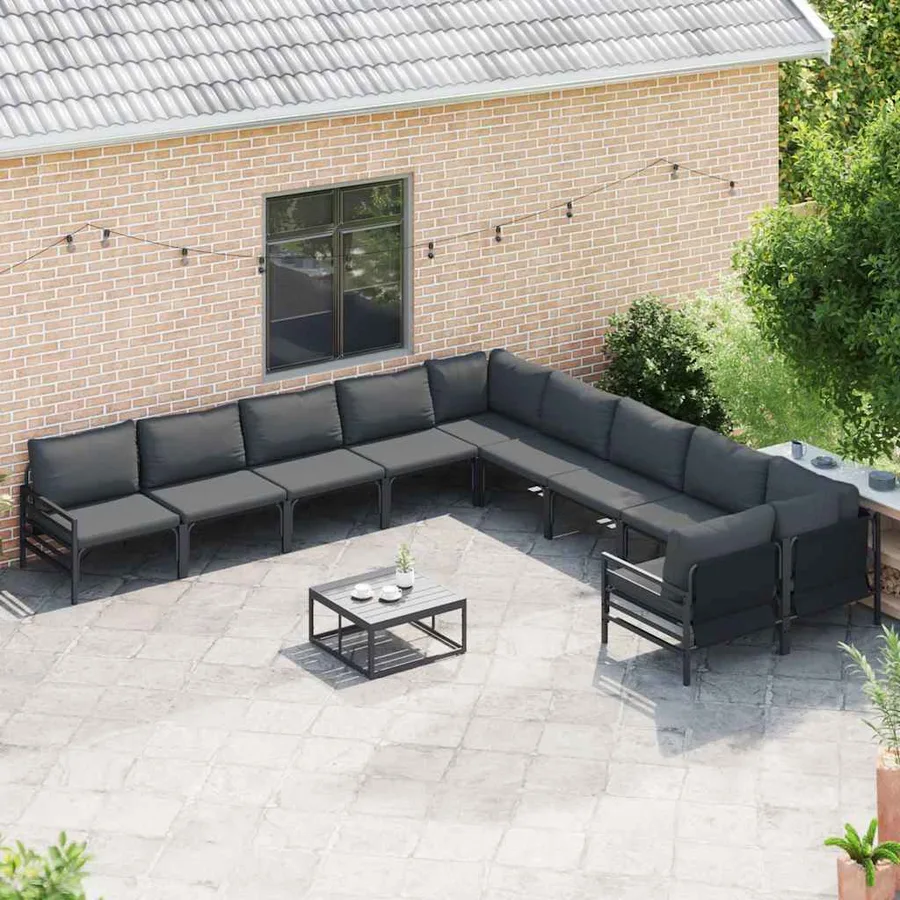 Ensemble de canapé de jardin avec coussin 10 pcs Noir Acier - 3