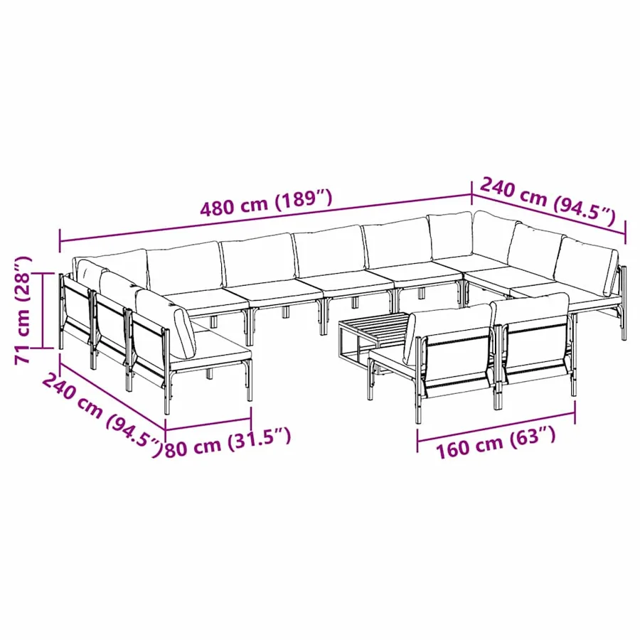 Ensemble de canapé de jardin avec coussin 13 pcs Noir Acier - 11