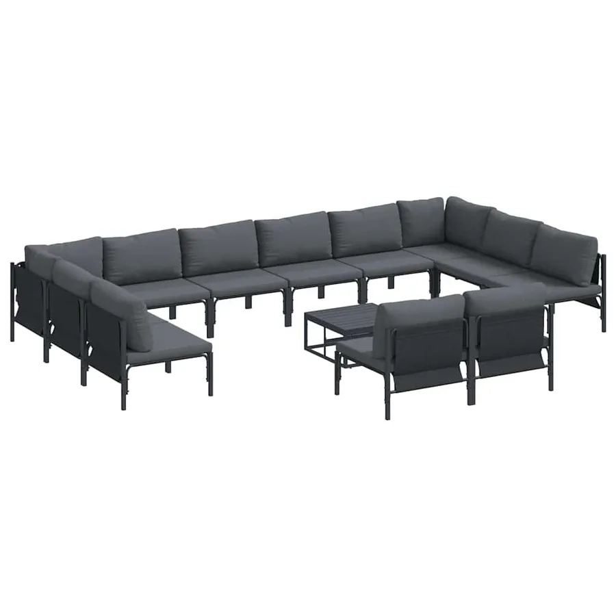 Ensemble de canapé de jardin avec coussin 13 pcs Noir Acier - 2