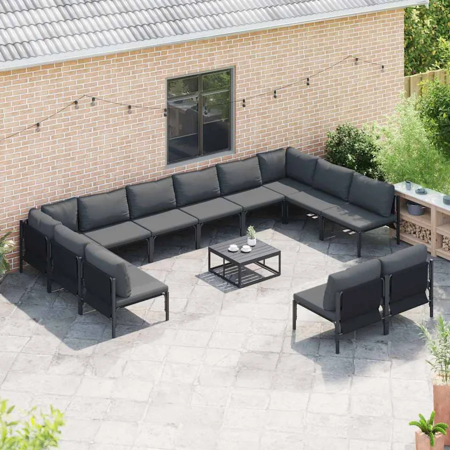 Ensemble de canapé de jardin avec coussin 13 pcs Noir Acier - 3