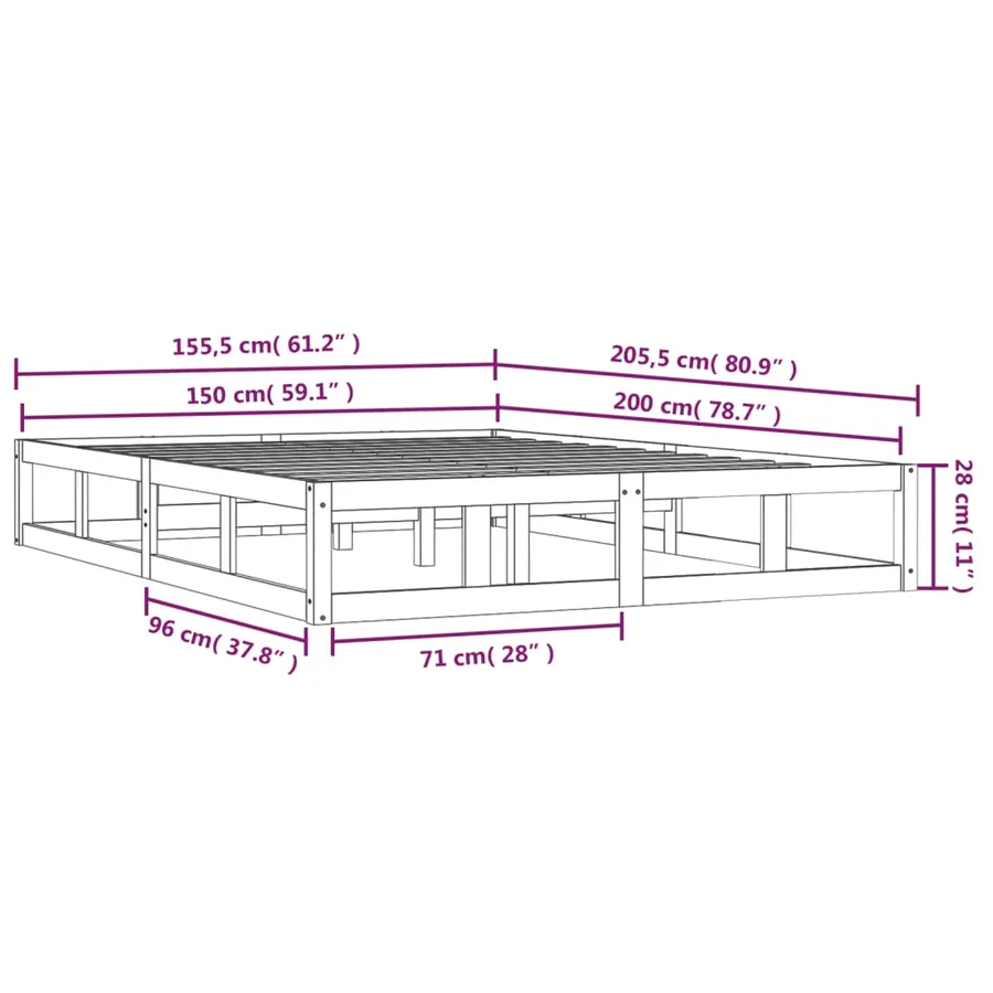 Cadre de lit sans matelas 150x200 cm bois massif - 9