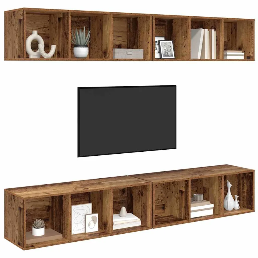 Ensemble meuble TV 4 pcs Bois Ancien 37 x 37 x 107 cm - 3