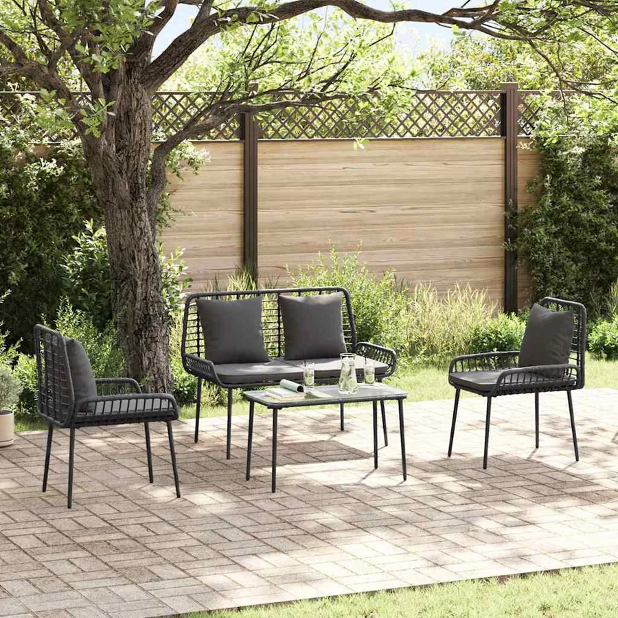 Ensemble de meubles de jardin 4 pcs Noir et Crème polyrotin