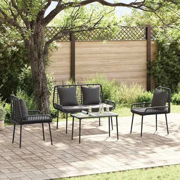 Ensemble de meubles de jardin 4 pcs Noir et Crème polyrotin