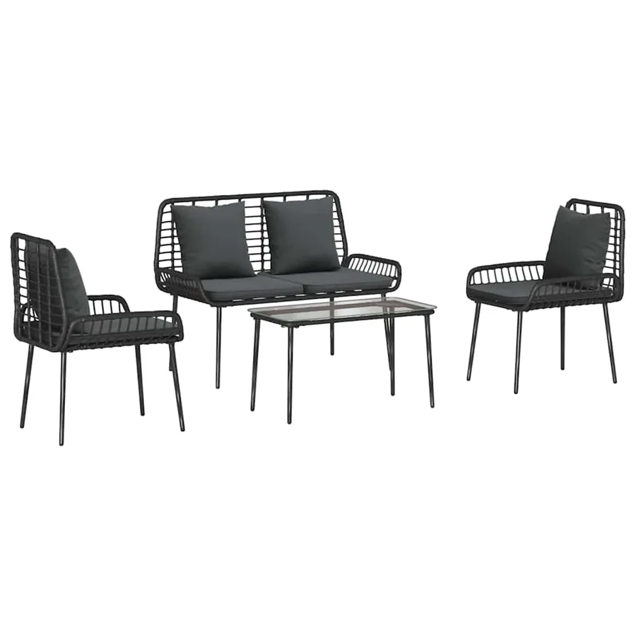 Ensemble de meubles de jardin 4 pcs Noir et Crème polyrotin - 2