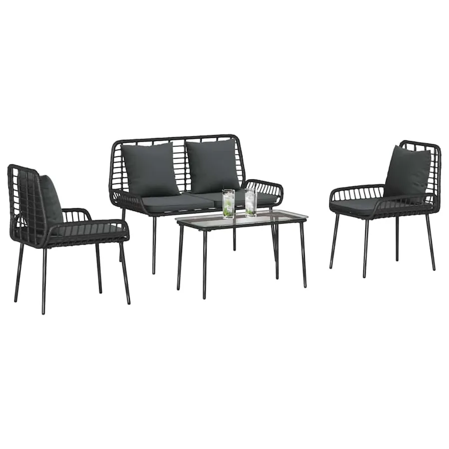 Ensemble de meubles de jardin 4 pcs Noir et Crème polyrotin - 3