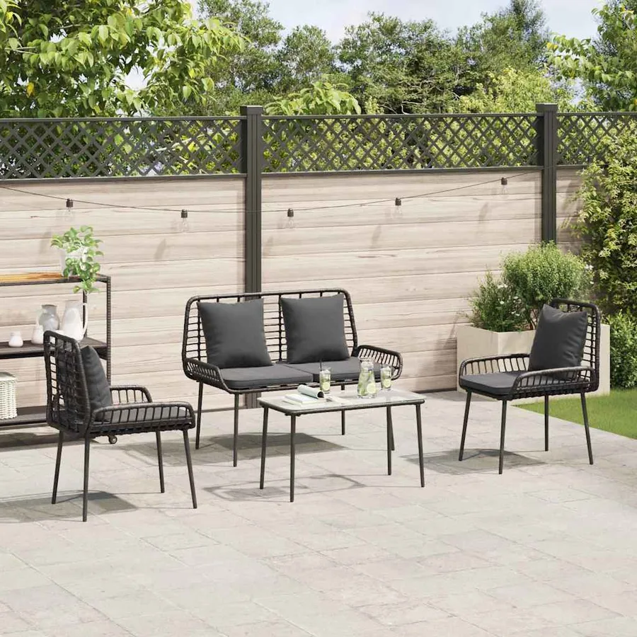 Ensemble de meubles de jardin 4 pcs Noir et Crème polyrotin - 4