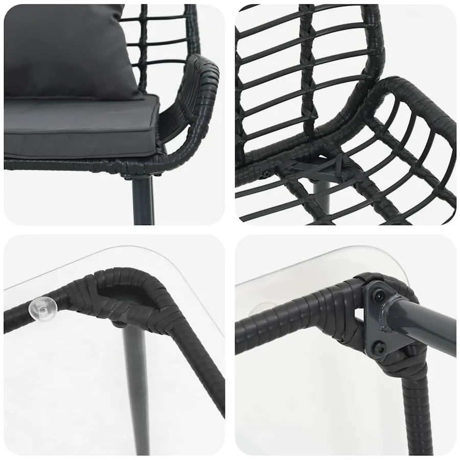 Ensemble de meubles de jardin 4 pcs Noir et Crème polyrotin - 9