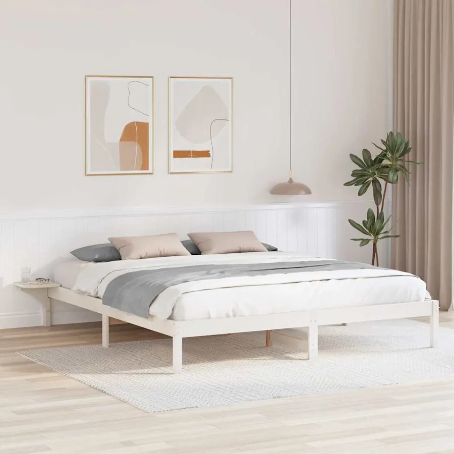 Cadre de lit Blanc 200 x 200 cm Pin massif