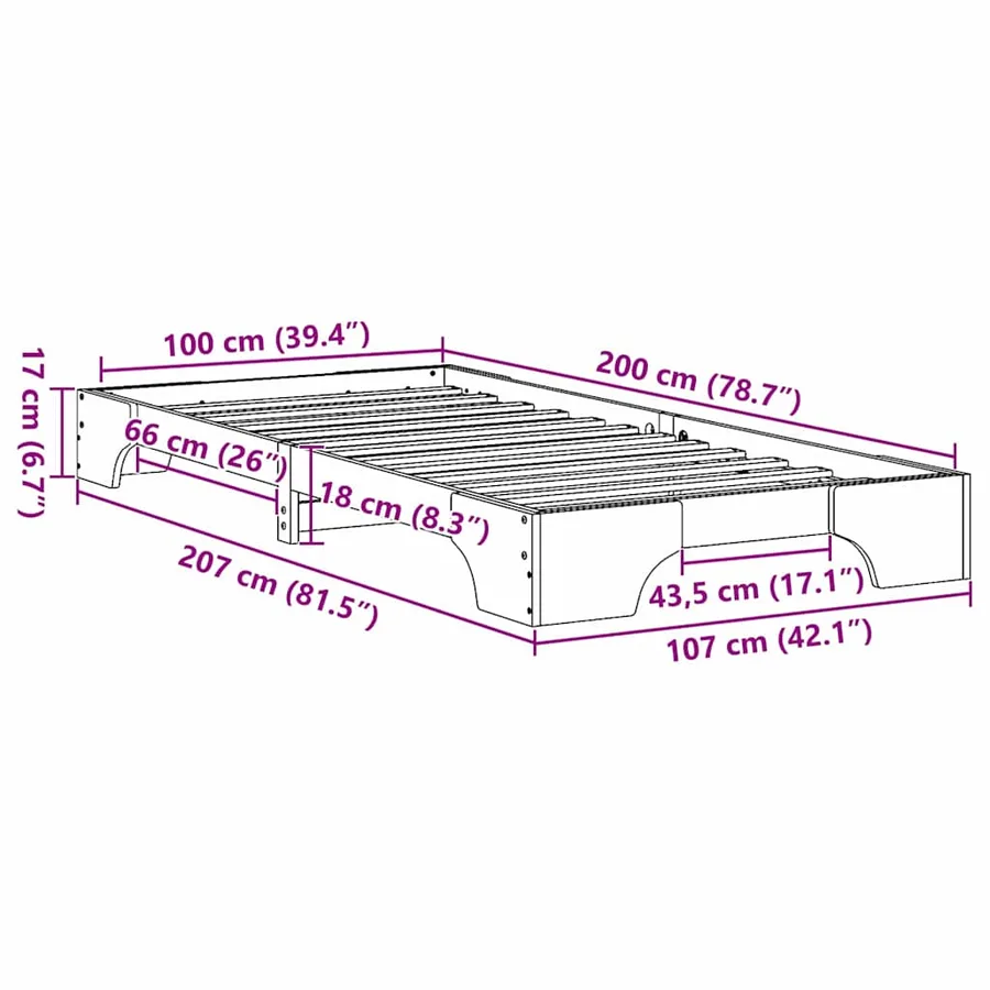 Cadre de lit Brun cire 100 x 200 cm Pin massif - 8