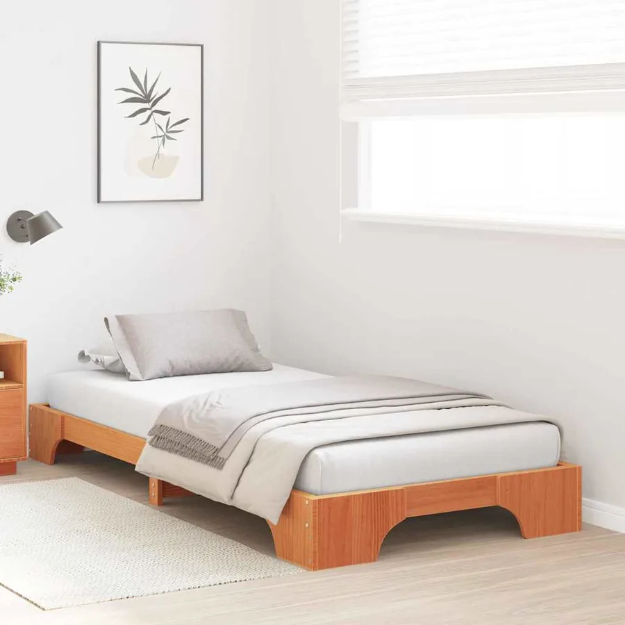 Cadre de lit Brun cire 90 x 200 cm Pin massif - 3