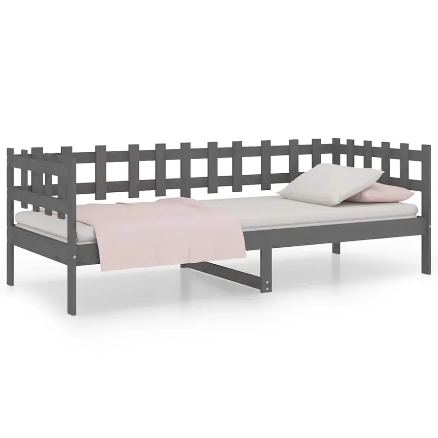 Lit de jour sans matelas gris 90x200 cm bois de pin massif - 2