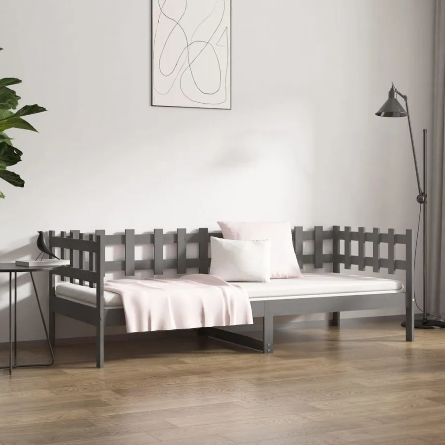 Lit de jour sans matelas gris 90x200 cm bois de pin massif - 4