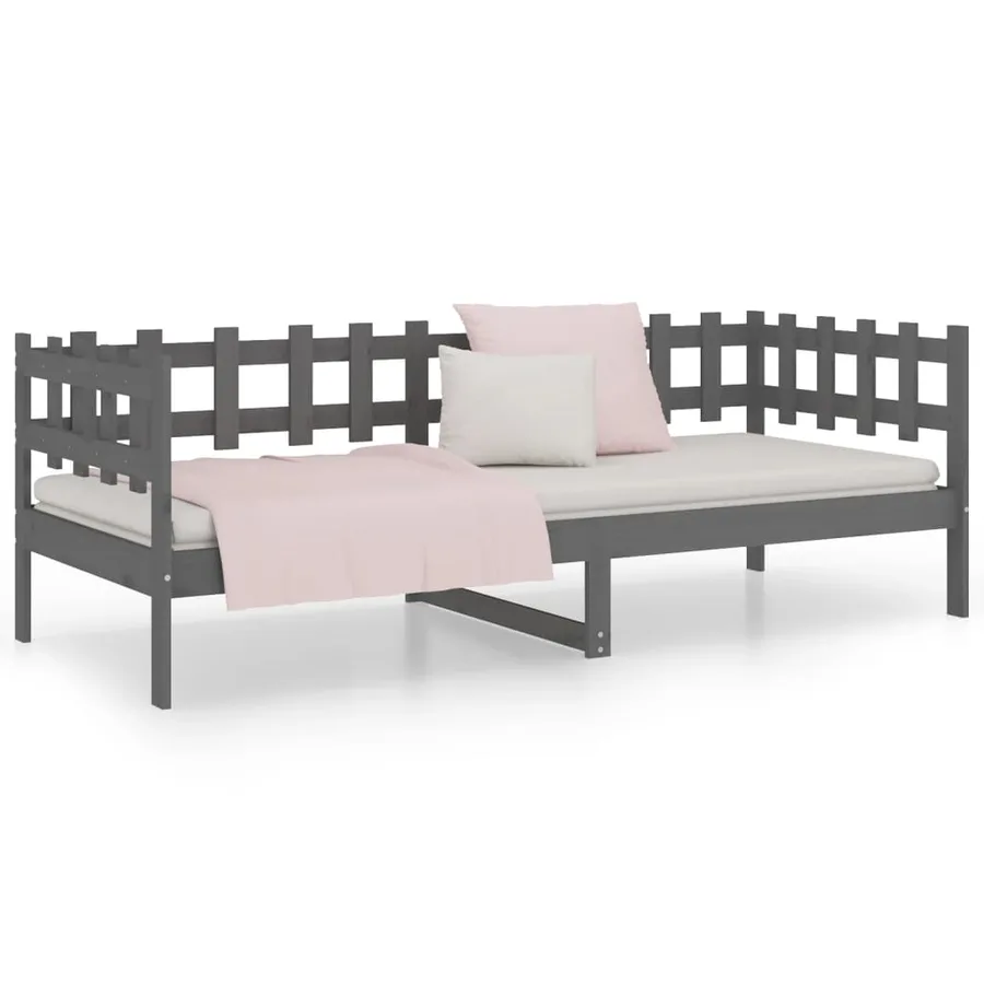 Lit de jour sans matelas gris 90x200 cm bois de pin massif - 5