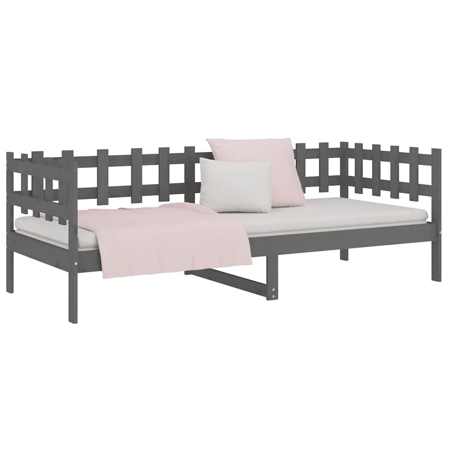 Lit de jour sans matelas gris 90x200 cm bois de pin massif - 6