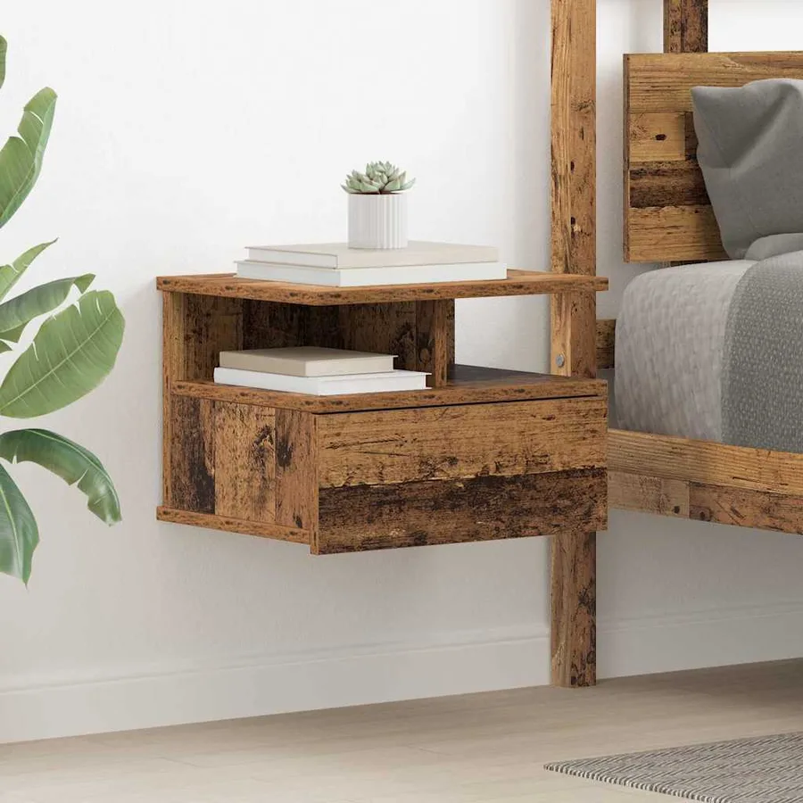 Table de nuit flottante 2 pcs Bois ancien 40 x 31 x 28 cm - 4