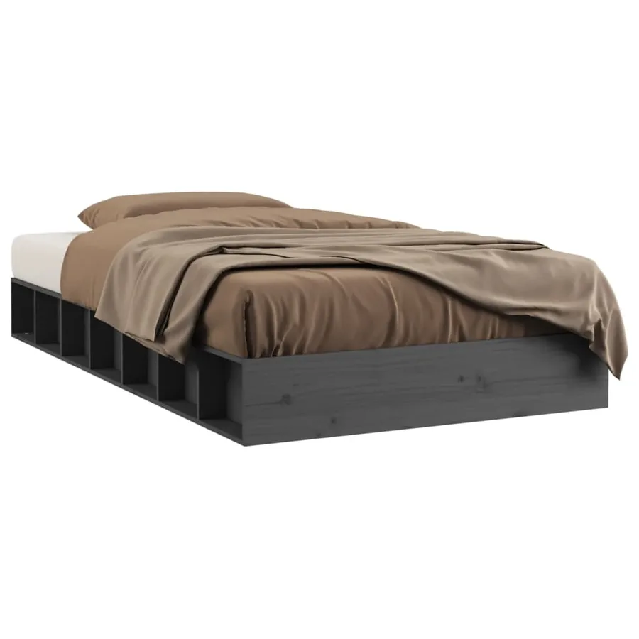 Cadre de lit sans matelas gris 135x190 cm bois massif - 2