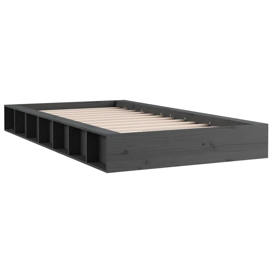 Cadre de lit sans matelas gris 135x190 cm bois massif - 3