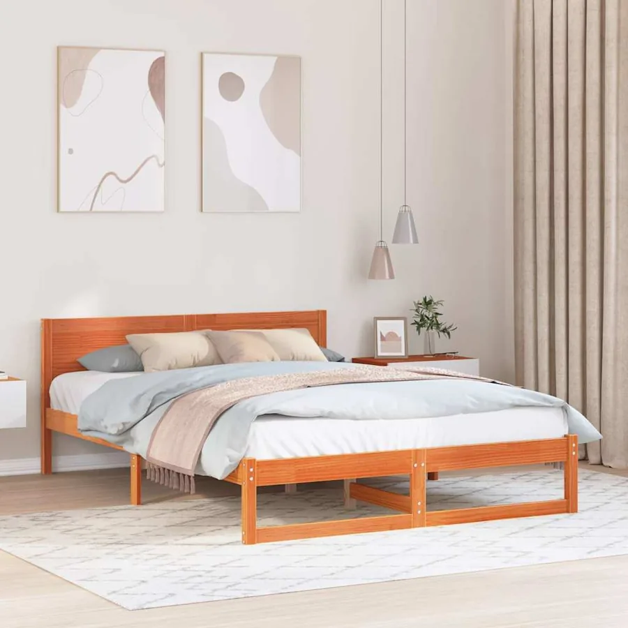 Cadre de lit avec tête de lit Brun cire 150 x 200 cm Pin massif