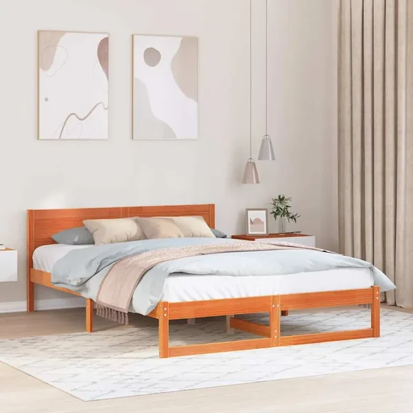 Cadre de lit avec tête de lit Brun cire 150 x 200 cm Pin massif