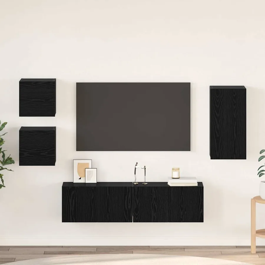 Ensemble meuble TV 5 pcs Chêne noir Bois d'ingénierie