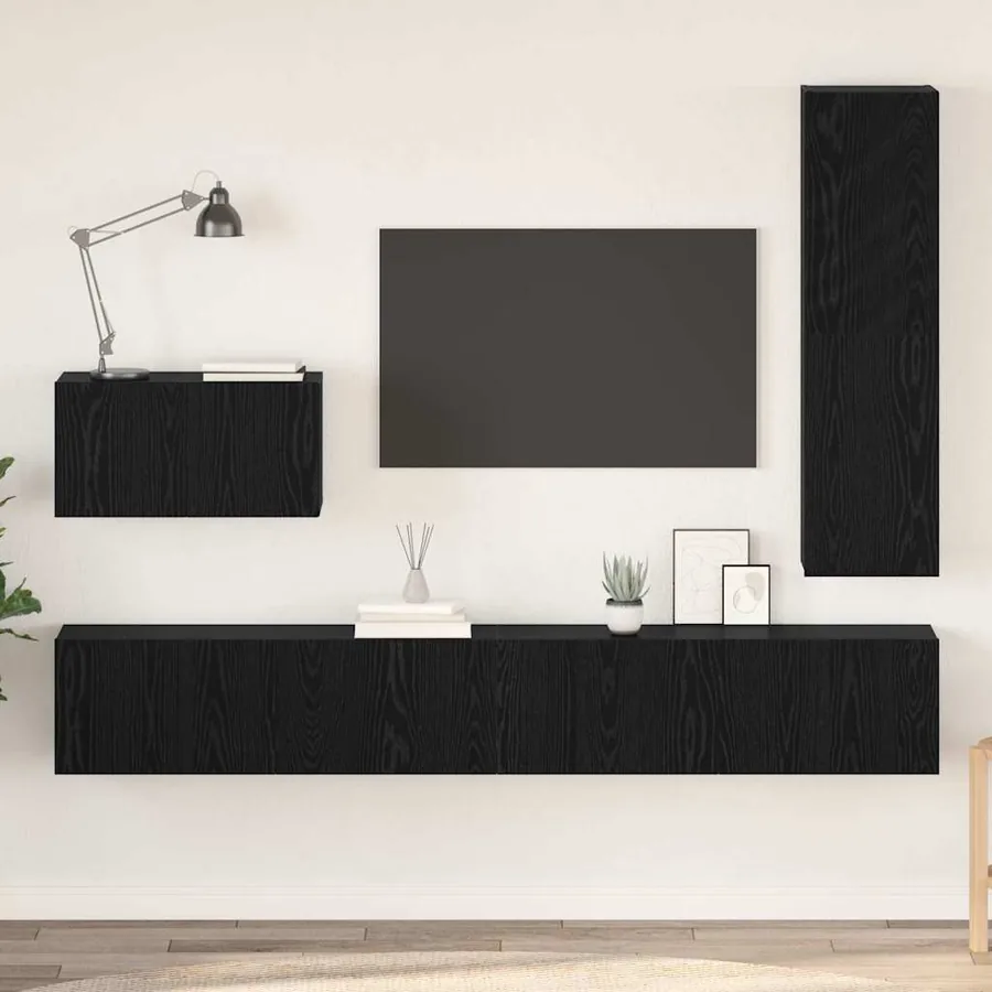 Ensemble meuble TV 4 pcs Chêne noir Bois d'ingénierie