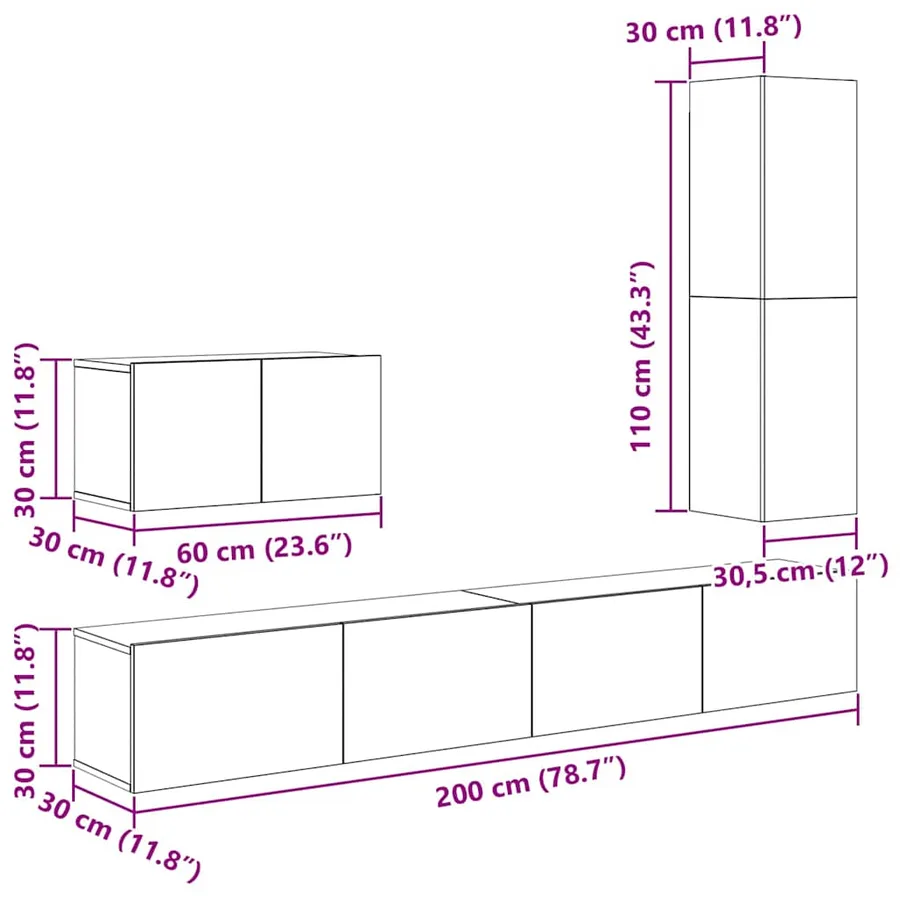 Ensemble meuble TV 4 pcs Chêne noir Bois d'ingénierie - 16