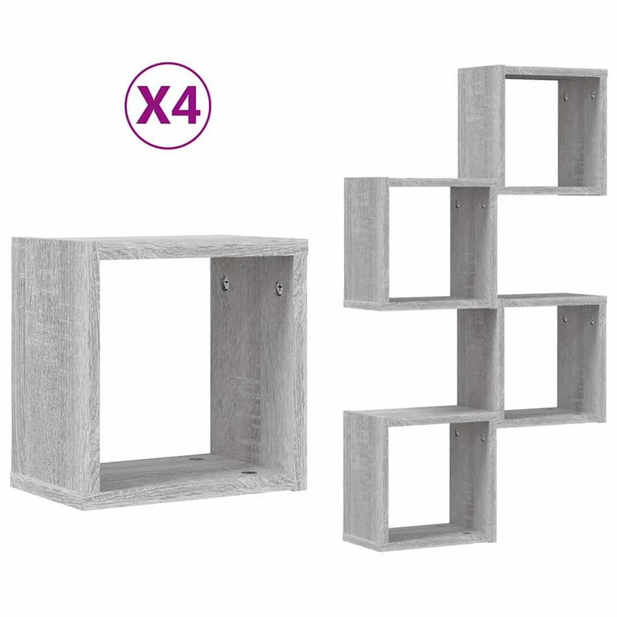 Étagères Murales avec étagère 4 pcs Gris Sonoma 26 x 15 x 26 cm - 2