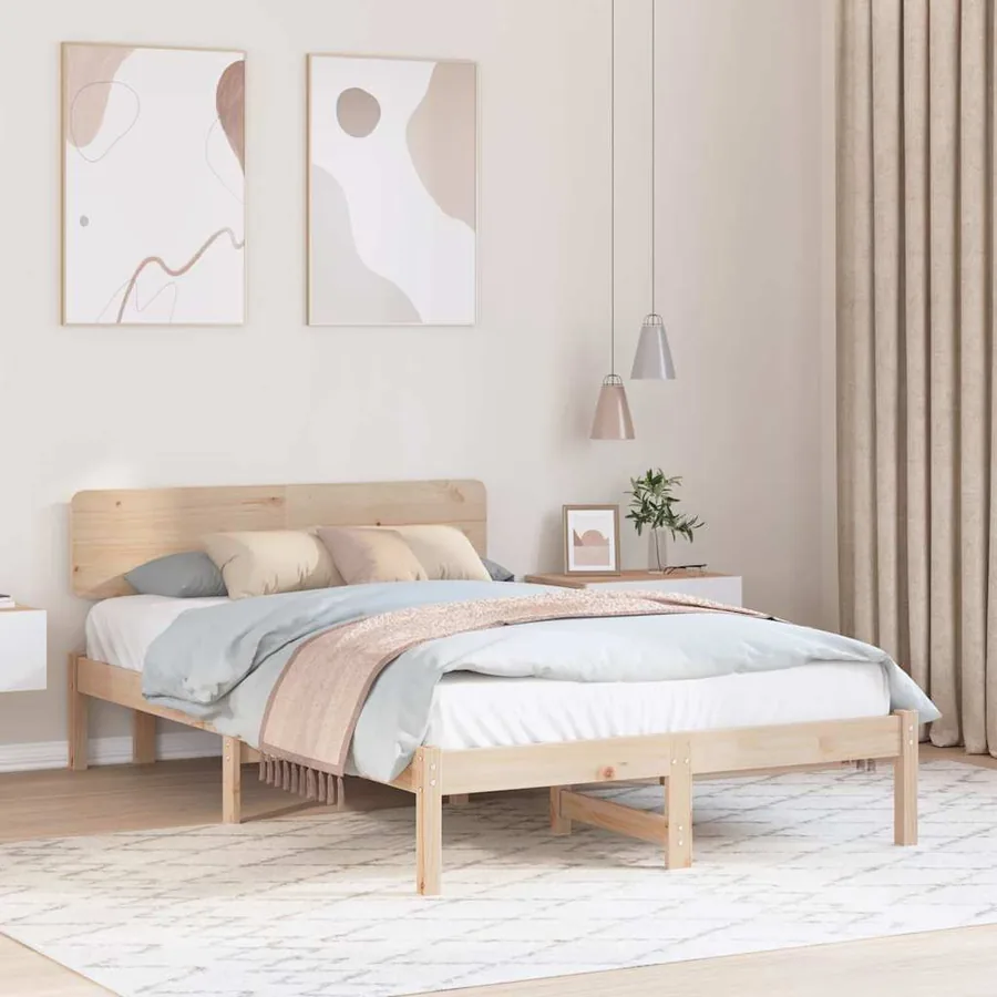 Cadre de lit avec tête de lit Naturel 120 x 200 cm Pin massif