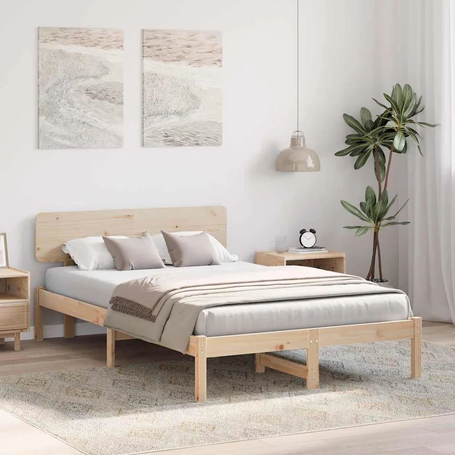 Cadre de lit avec tête de lit Naturel 120 x 200 cm Pin massif - 3